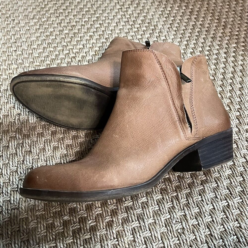 Lucky Brand Boots 9.5 Basel Brown Ankle Boots Double Zip Leather Western Boho